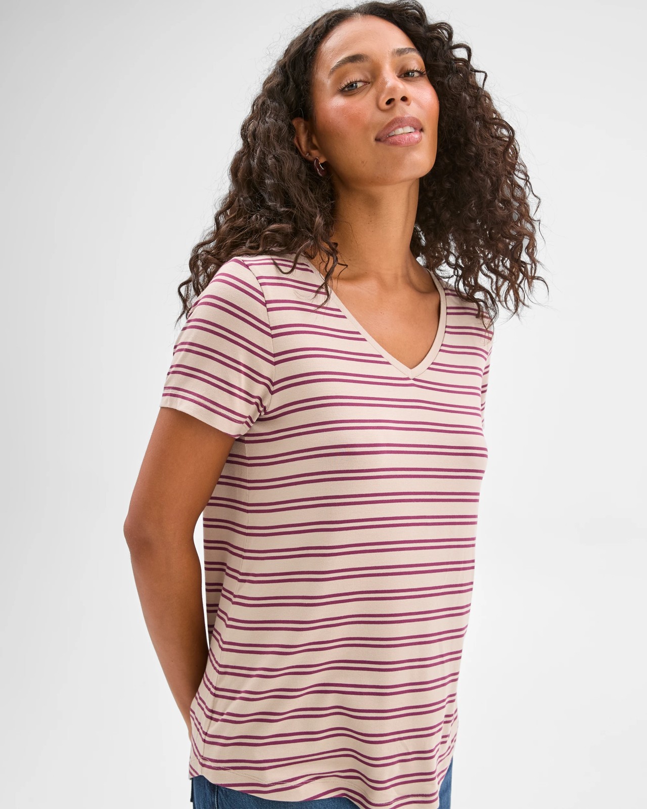 Short Sleeve V-Neck T-Shirt - Parchment Pansy Stripe 3 of 6
