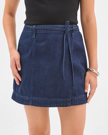 Wrap Front Denim Mini Skirt