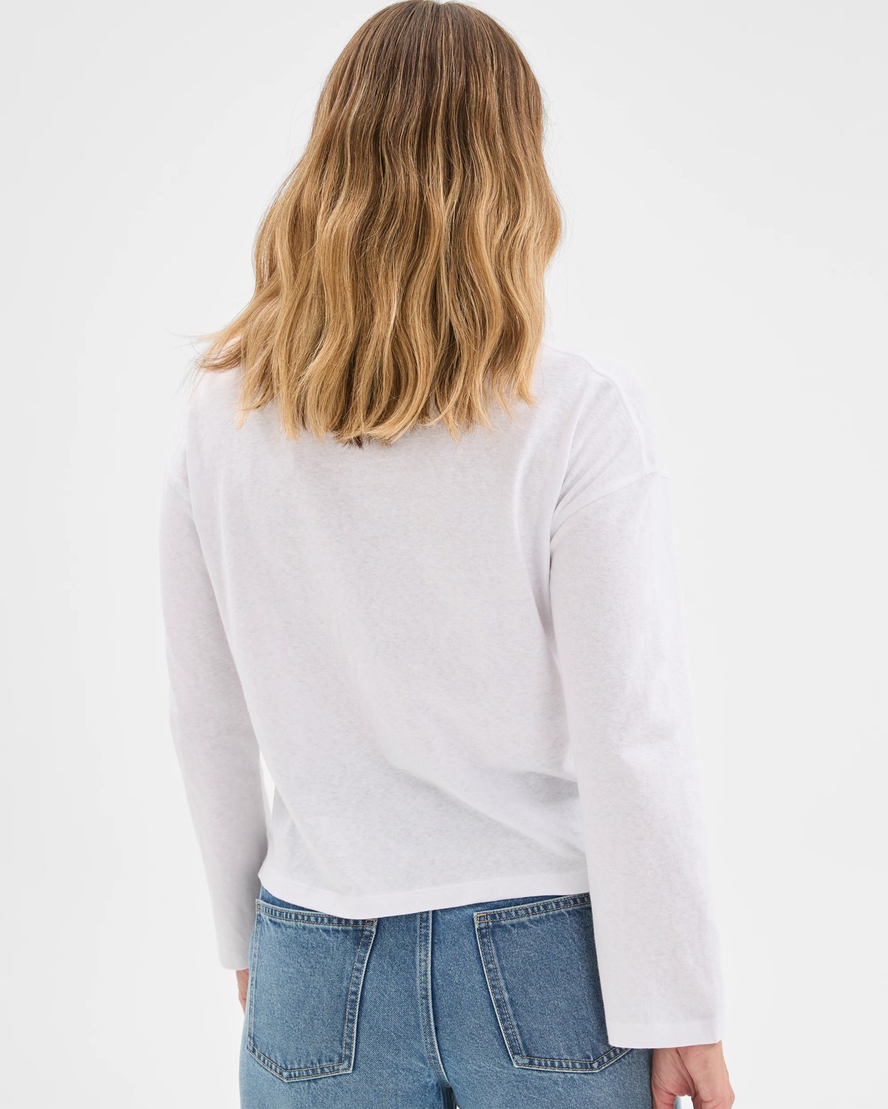 Australian Cotton Long Sleeve Relaxed Slub T-Shirt - White 6 of 6