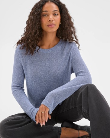 Australian Cotton Blend Long Sleeve Step Hem Textured Knit Top