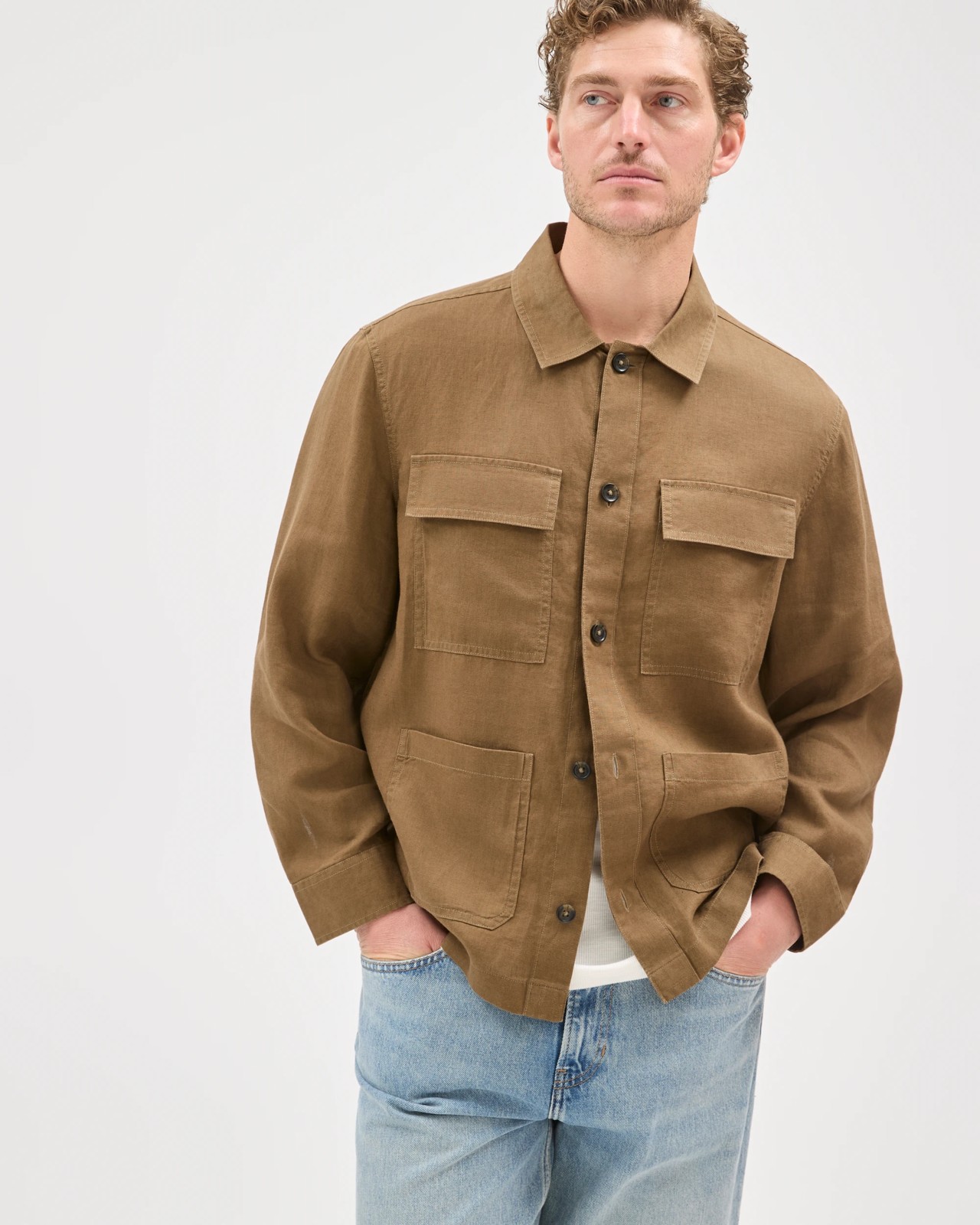 European Linen Long Sleeve Oversized Overshirt - Capers 5 of 5