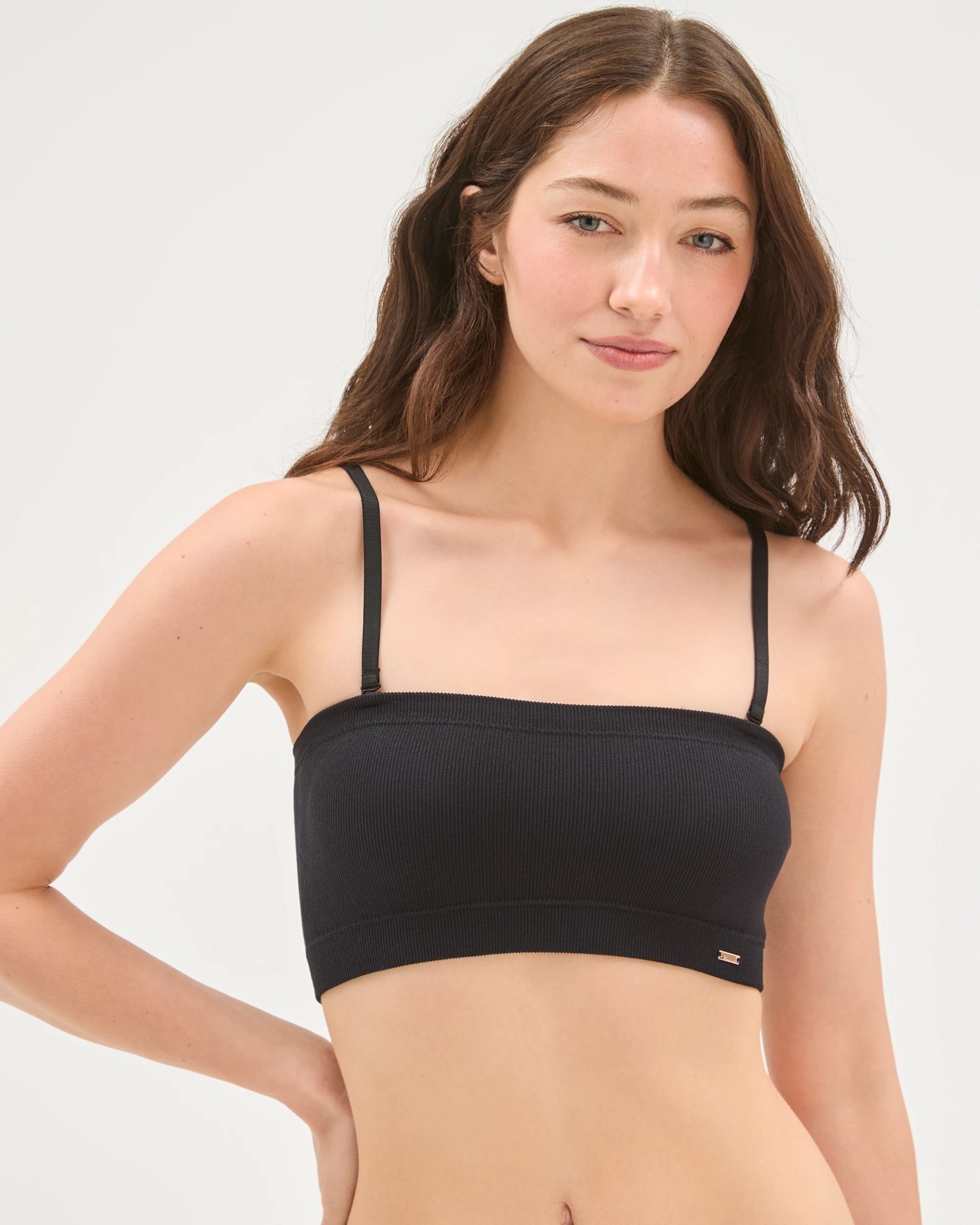 Lily Loves Rib Seamfree Bandeau Crop Top - Black 3 of 4