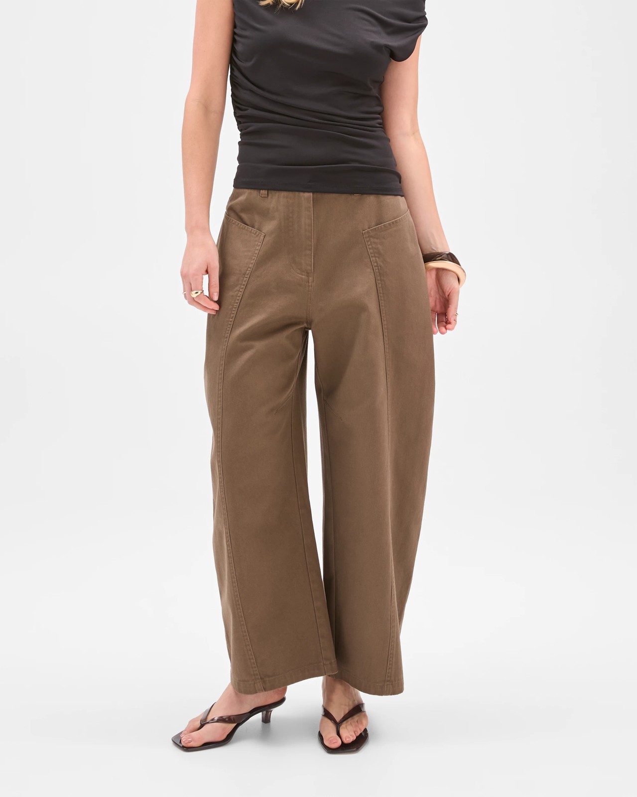Lily Loves Australian Cotton Curved Pocket Barrel Leg Pants - Smoked Taupe 3 of 5