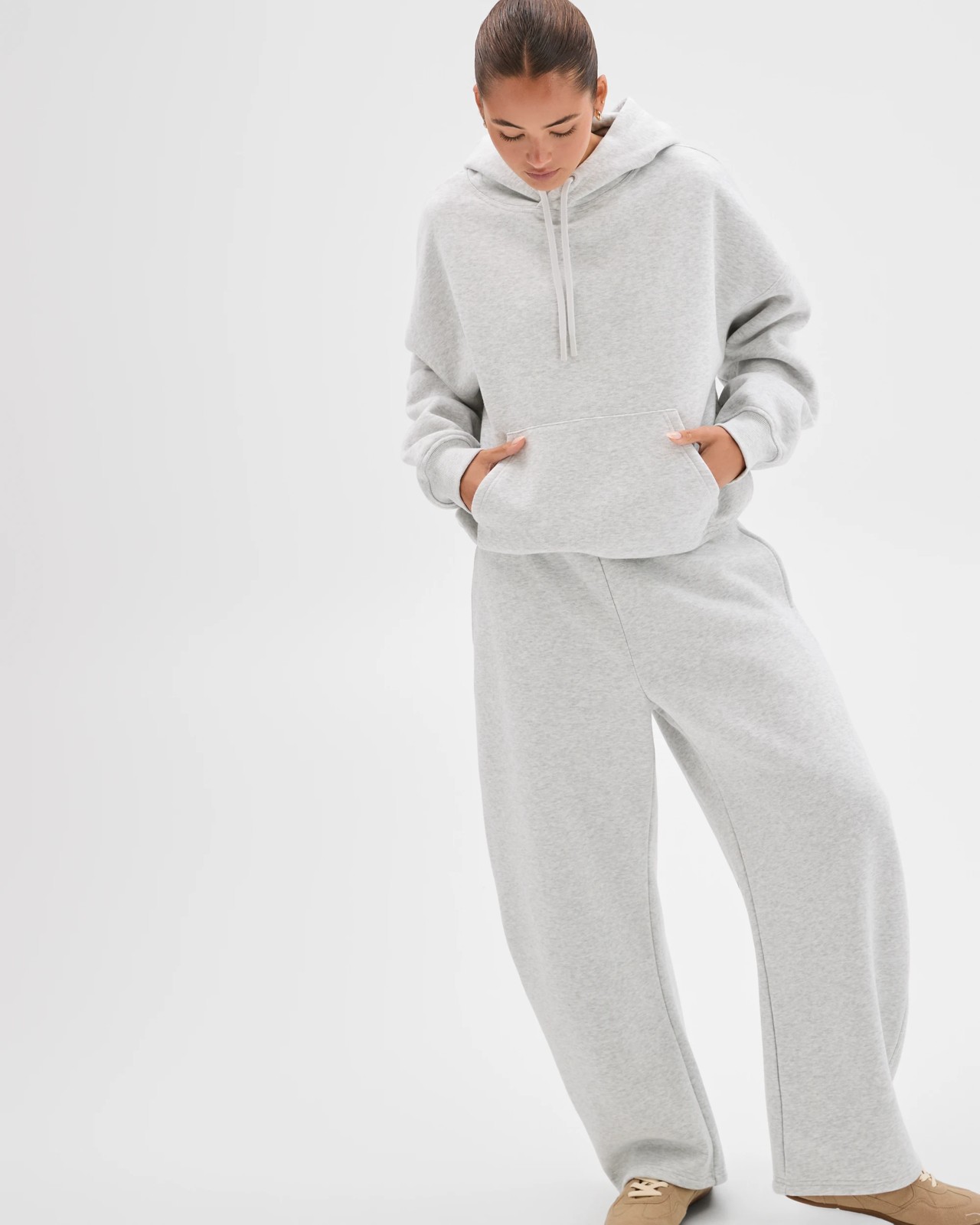 Lily Loves Australian Cotton Blend Bow Leg Trackpants - Silver Marle 2 of 5