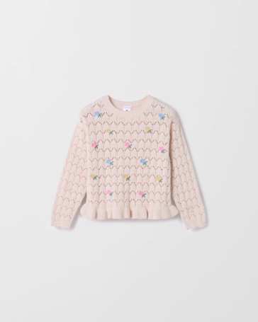 Australian Cotton Pointelle Embroidered Sweater