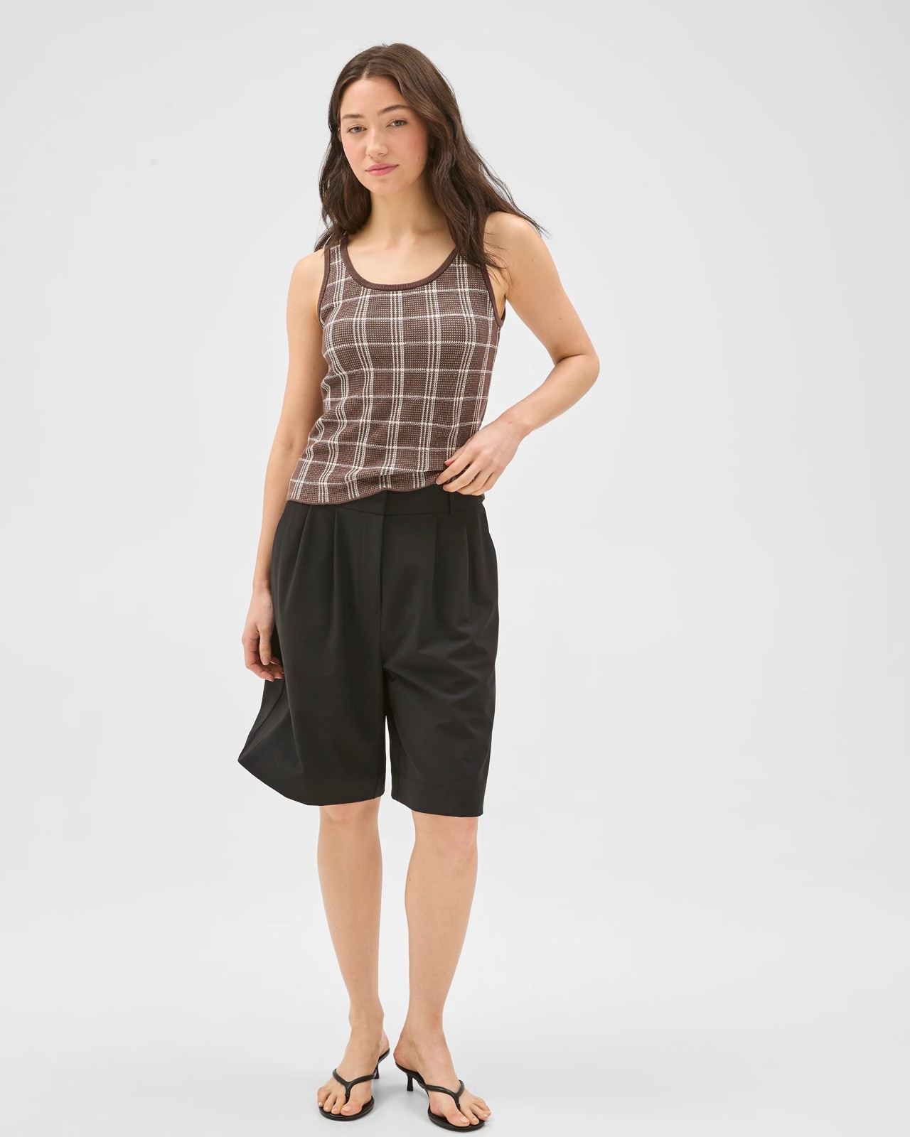 Lily Loves Knitted Check Tank Top - Bark Check 3 of 5