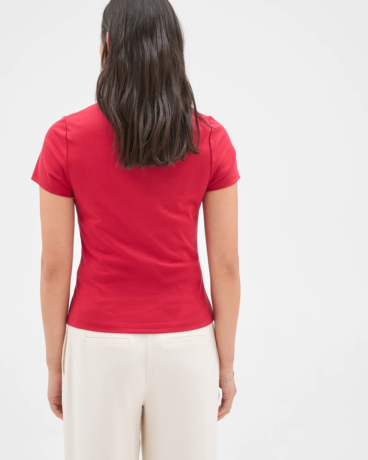 Preview Australian Cotton V-Neck Interlock T-Shirt - Scarlet Red 4 of 5