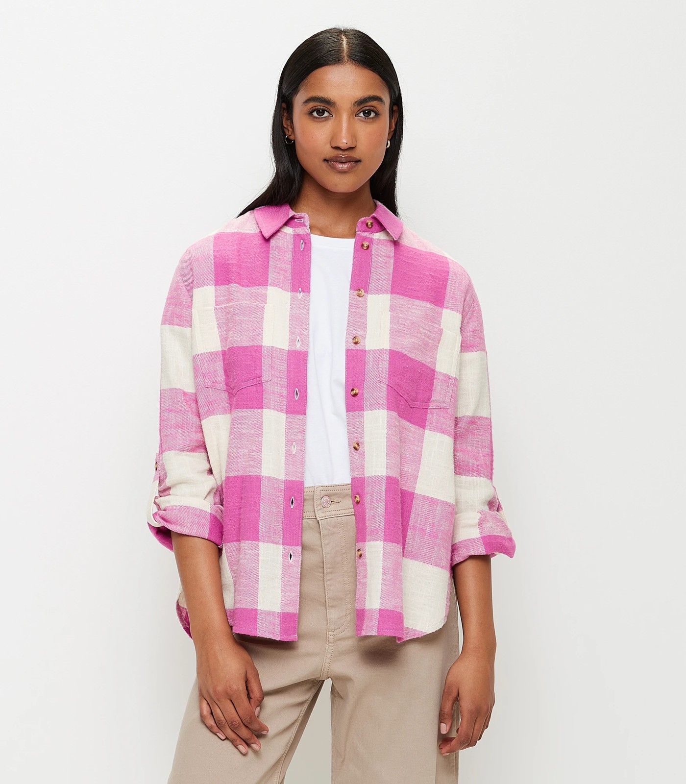 Pink flannel shop shirt womens