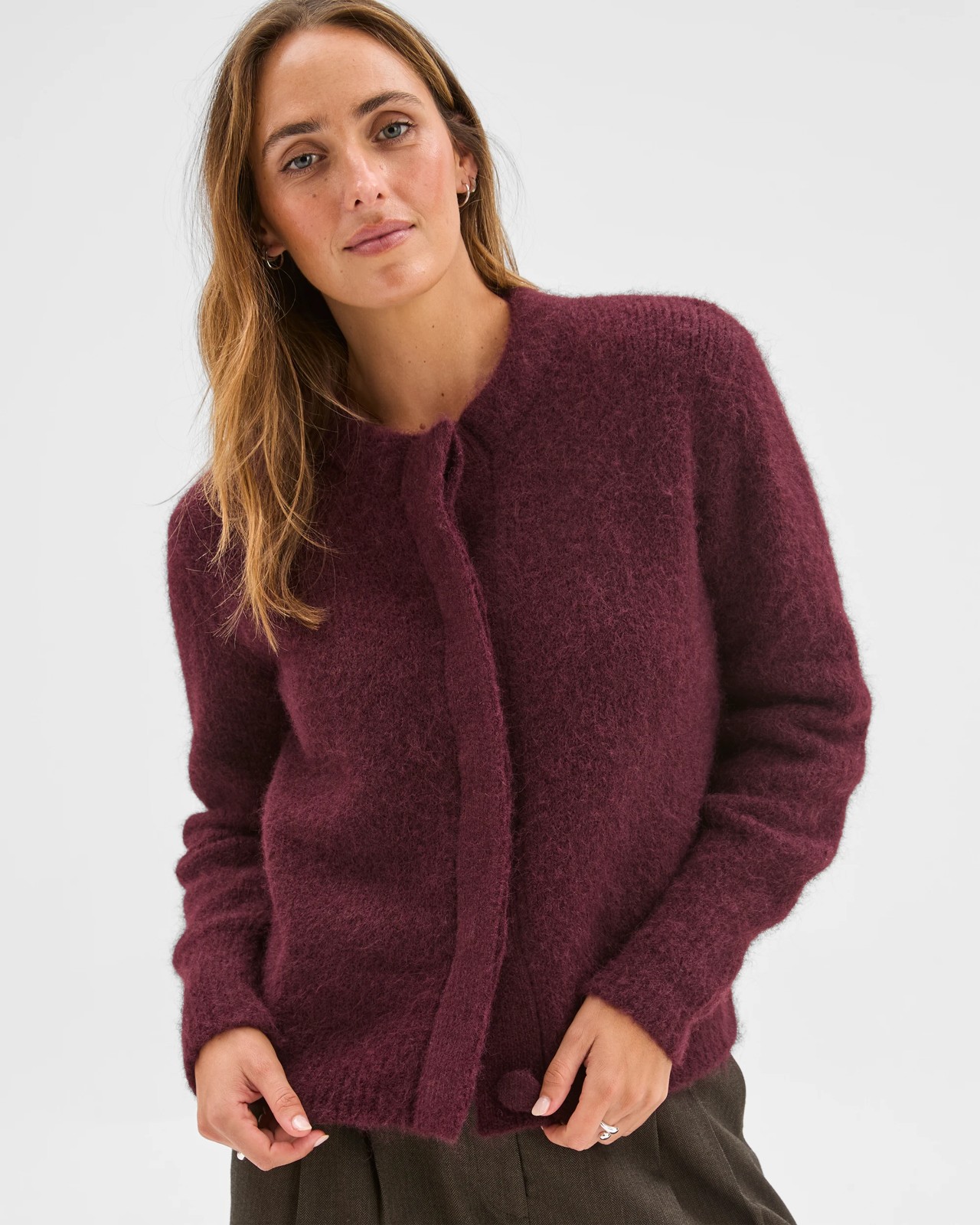 Preview Long Sleeve Plush Cardigan - Pinot 3 of 6