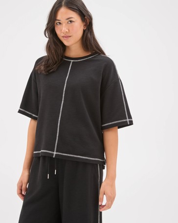 Textured T-Shirt with Contrast Seams