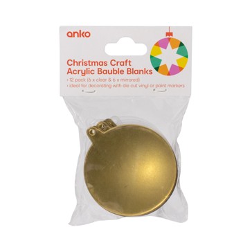12 Pack Christmas Craft Acrylic Bauble Blanks - Anko