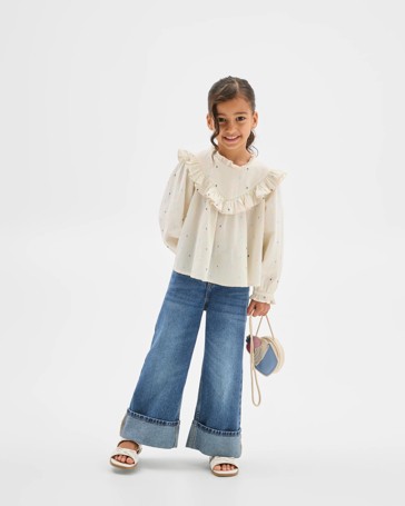 Long Sleeve Fashion Woven Frill Blouse