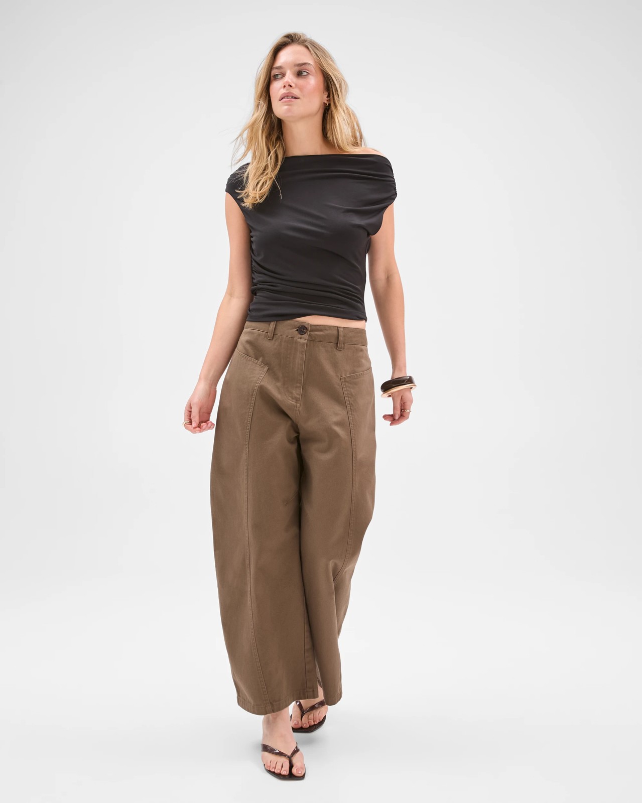 Lily Loves Australian Cotton Curved Pocket Barrel Leg Pants - Smoked Taupe 2 of 5