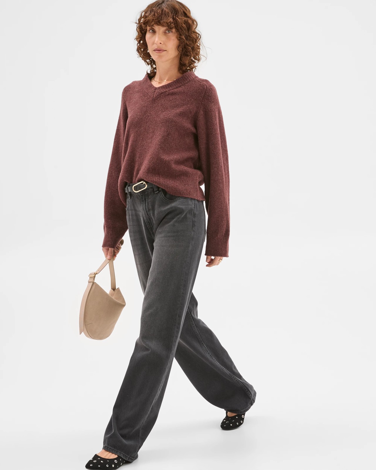 Super Soft High V-Neck Sweater - Burgundy 3 of 6