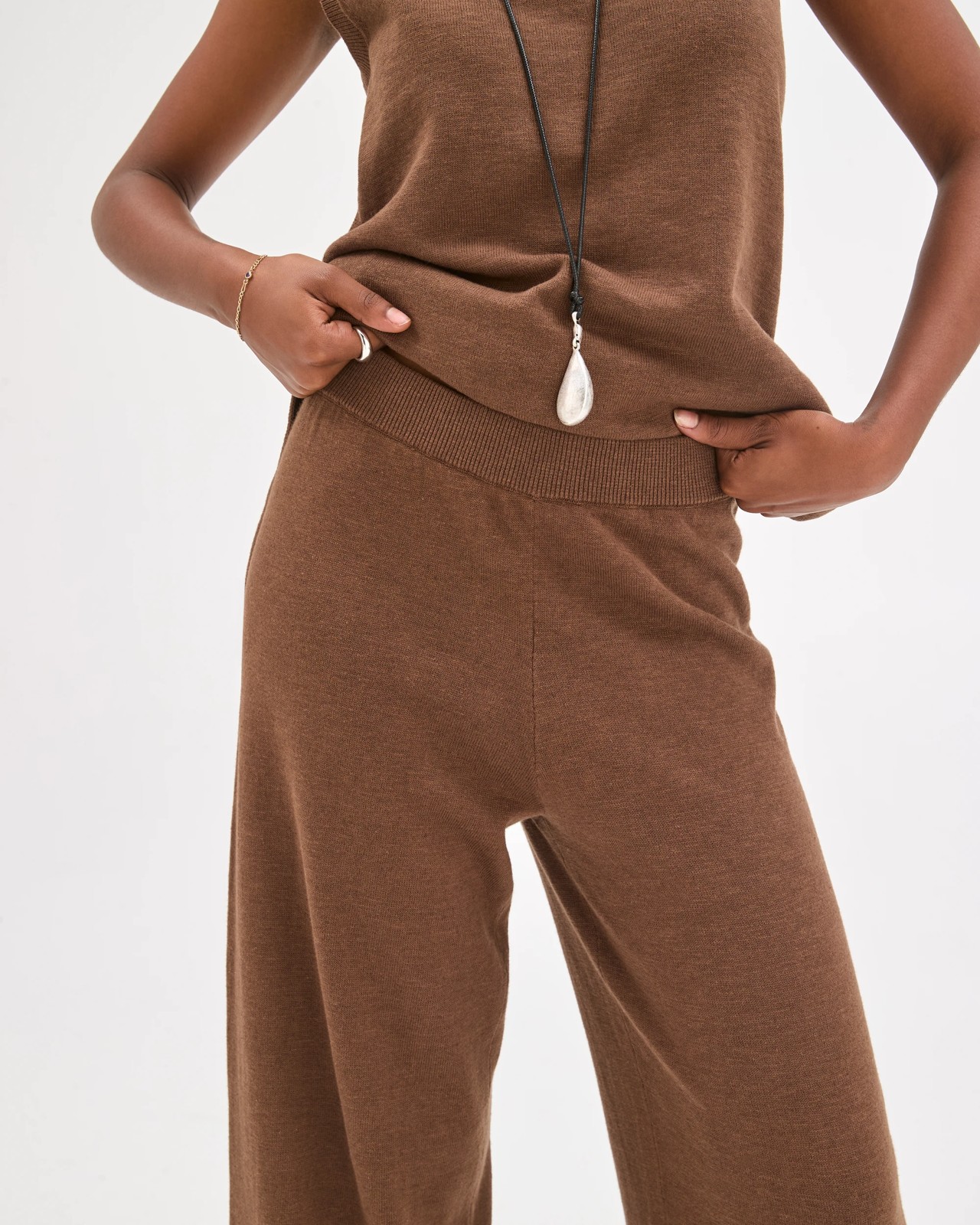 Petites Australian Cotton Blend Wide Leg Knit Pants 4 of 5