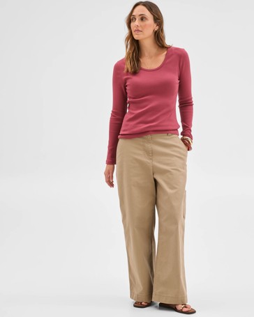 Australian Cotton Long Sleeve Scoop Neck Rib T-Shirt