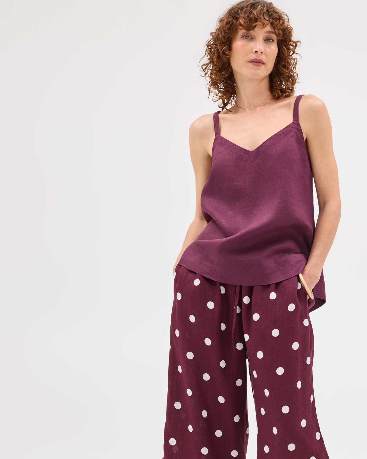 European Linen Cropped Pants - Merlot Spot 5 of 5