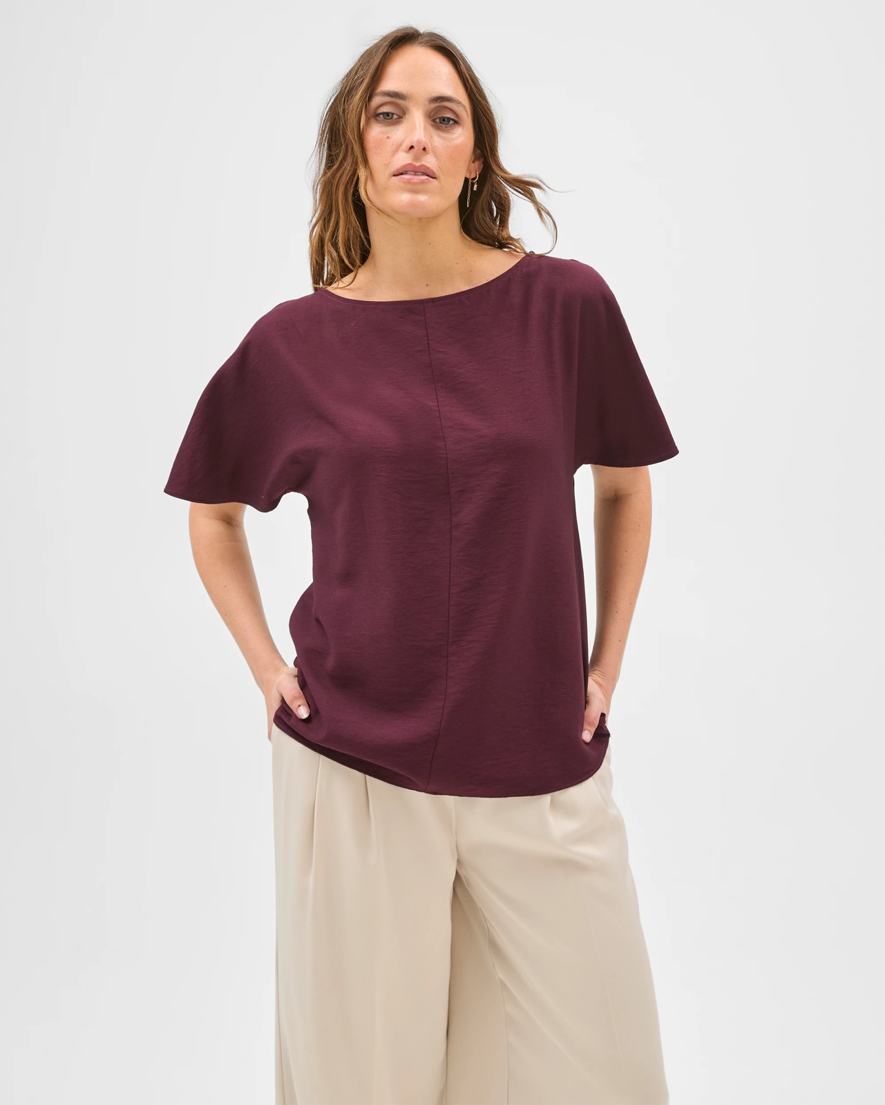 Preview Short Flutter Sleeve Textured Blouse - Parchment 2 of 5