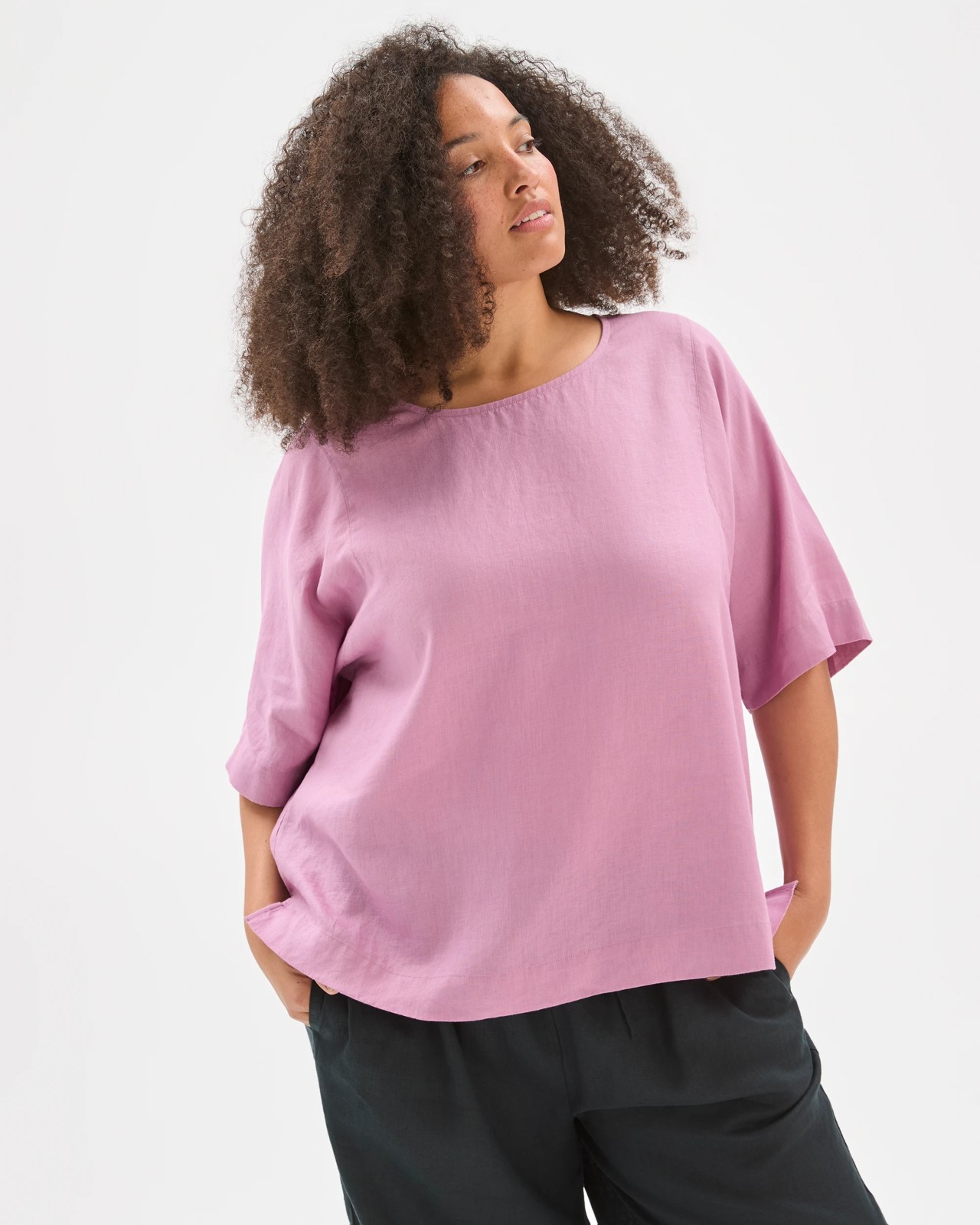 Plus Size European Linen Seam Detail T-Shirt - Whipped Berry 2 of 5