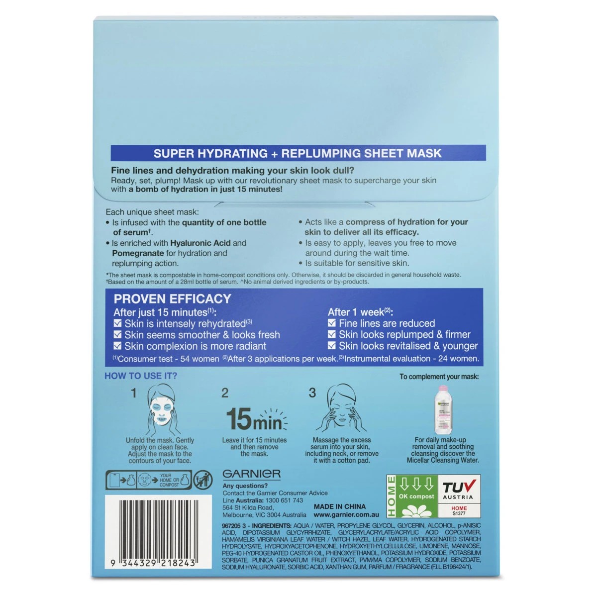 SkinActive 5 Pack Hydra Bomb Sheet Mask, Hyaluronic Acid and Pomegranate - Garnier 4 of 5