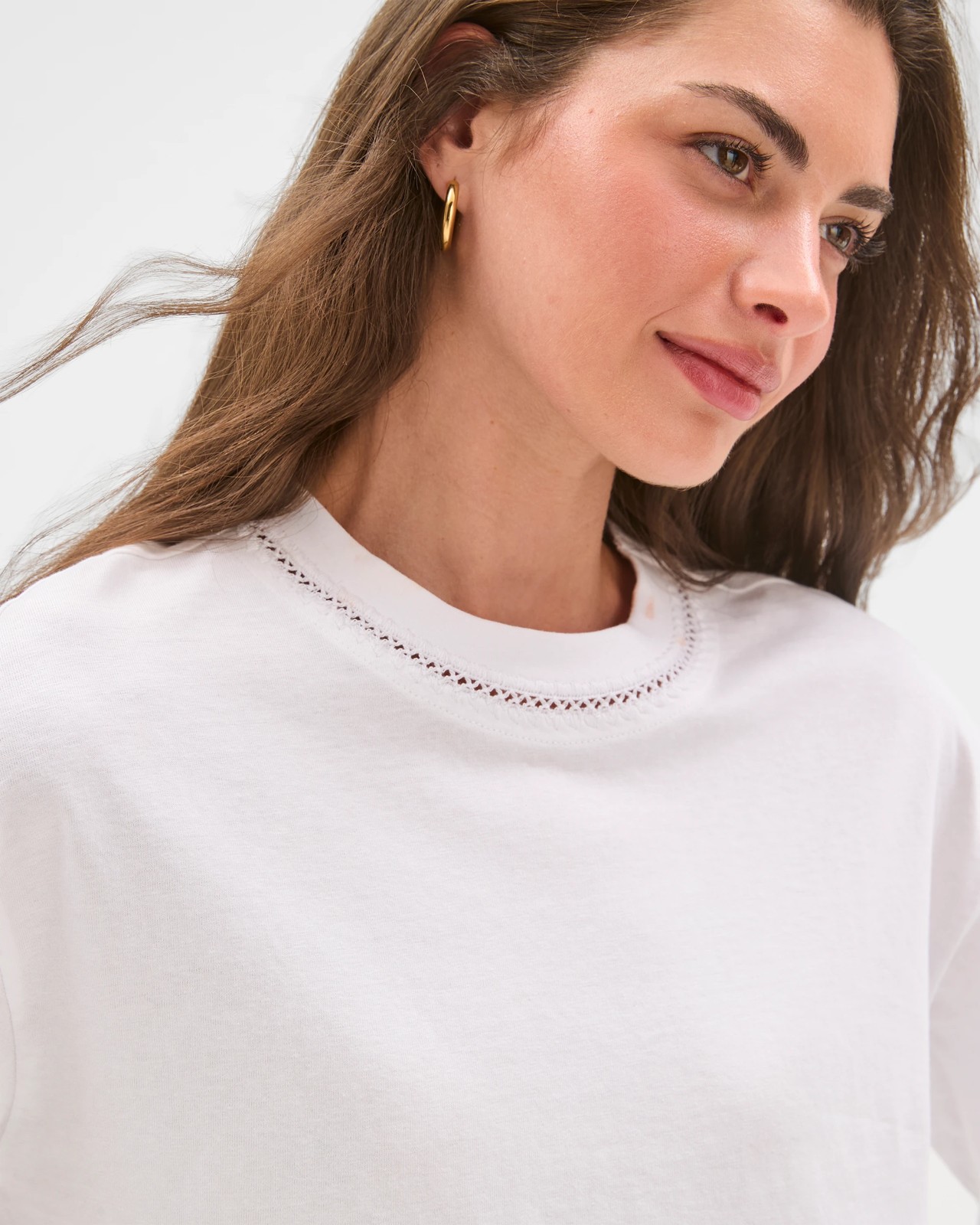 Petites Australian Cotton Stitch Detail T-Shirt - White 3 of 5
