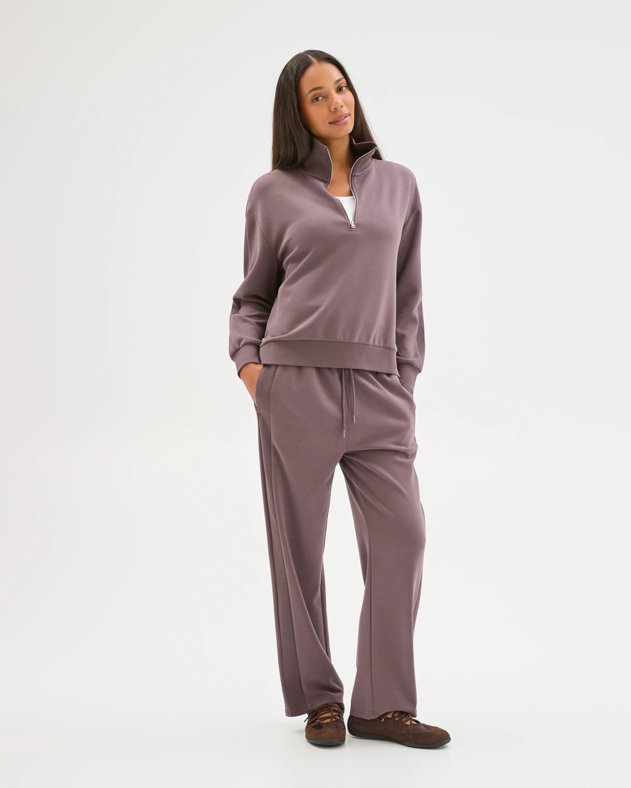Movement Wide Leg Knit Panel Pants - Plum 2 of 5