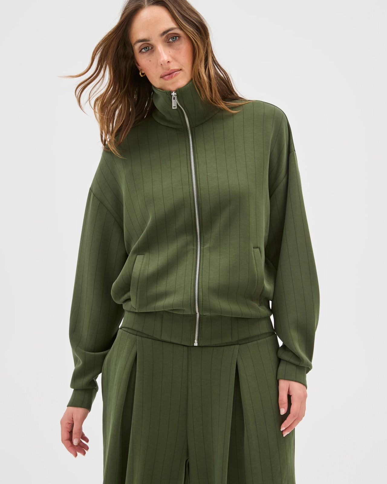 Active Movement Zip Through Jacket - Olive Stripe 4 of 5