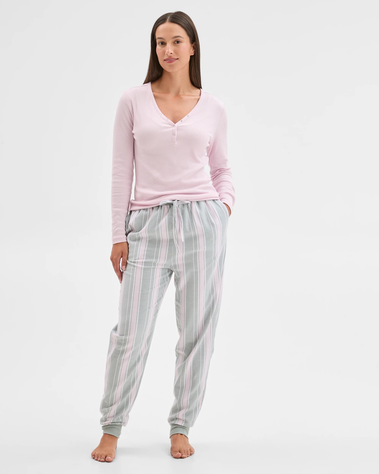 Australian Cotton Flannelette Jogger Sleep Pants - Green Stripe 2 of 4