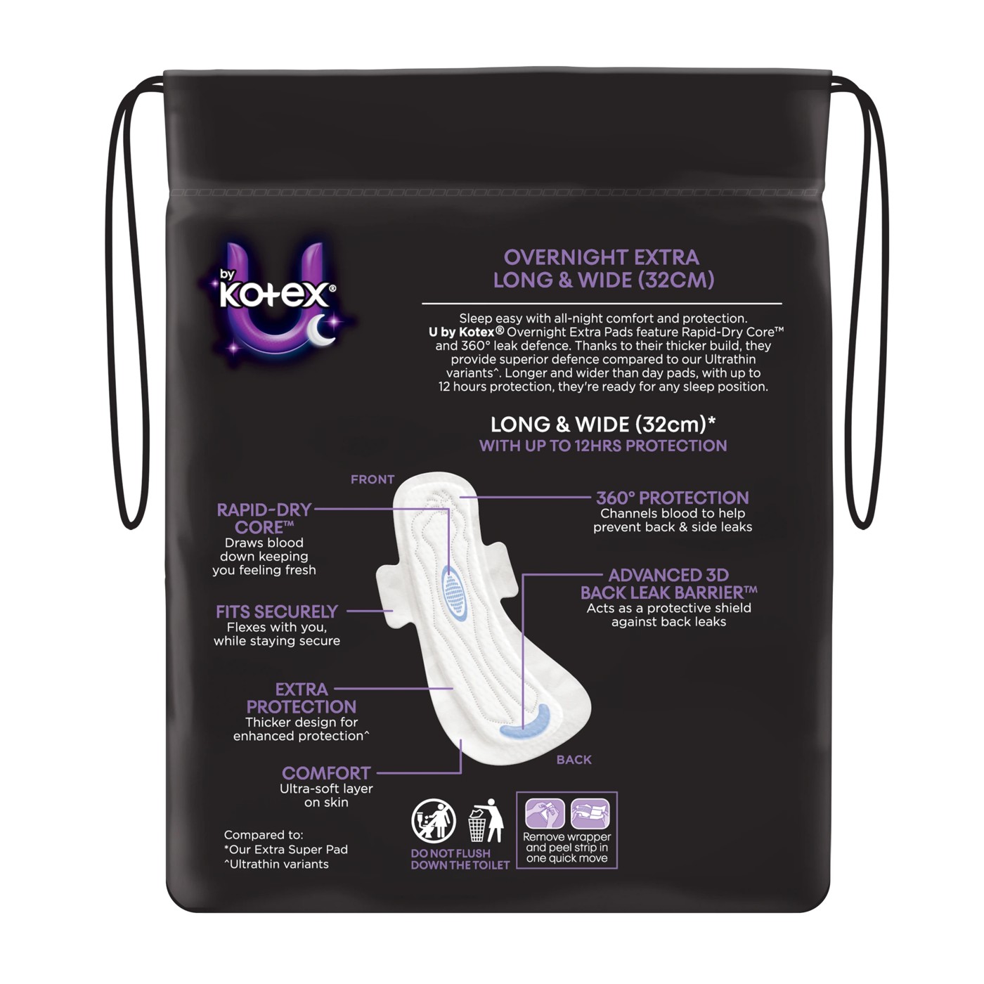 U by Kotex 10 Pack Extra Overnight Pads with Wings 3 of 5