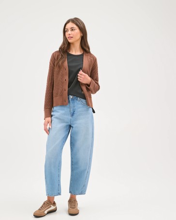Petites Australian Cotton V-Neck Crochet Knit Cardigan