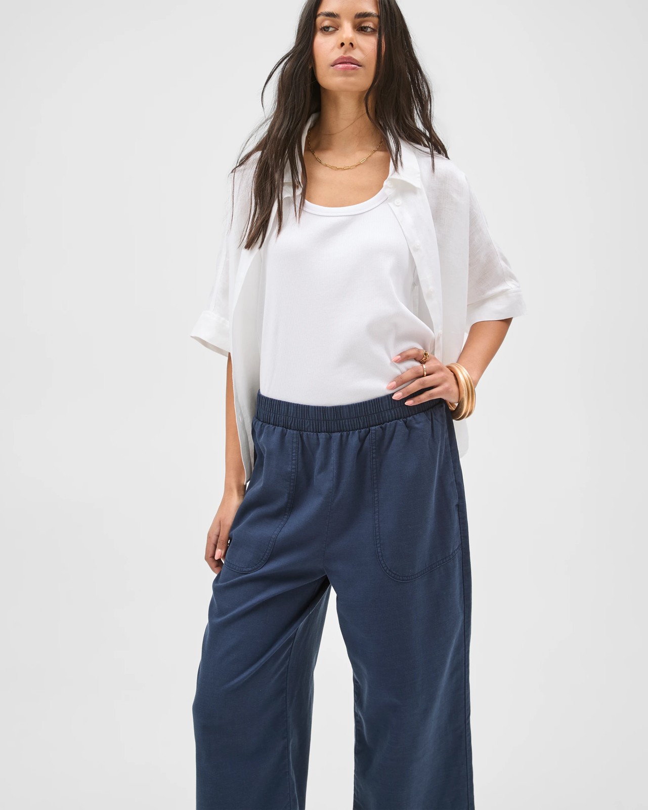 Slub Cropped Pants - Navy Blue 3 of 5