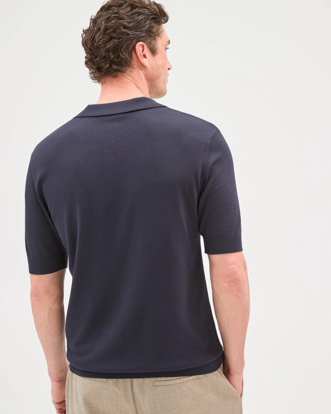 Preview Short Sleeve Knitwear Polo Top - Navy 4 of 5
