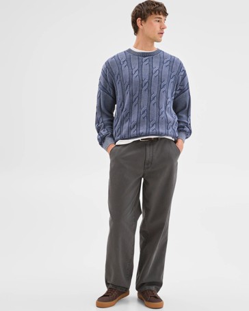 Commons Australian Cotton Cable Knit Washed Crew Jumper