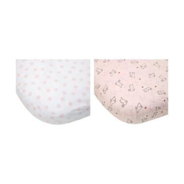 2 Pack 225 Thread Count Organic Cotton Fitted Bassinet Sheets, Bunny Print - Anko