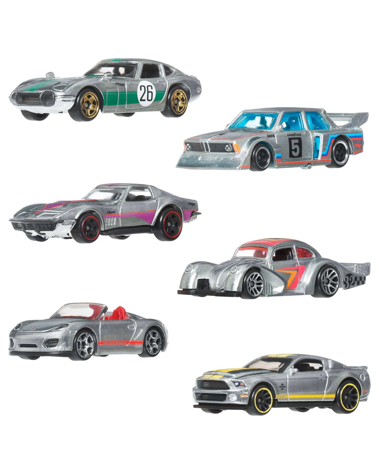 Hot Wheels 1:64 Scale Die-Cast Toy Cars Set of 6 Zamac Vehicles 2 of 6
