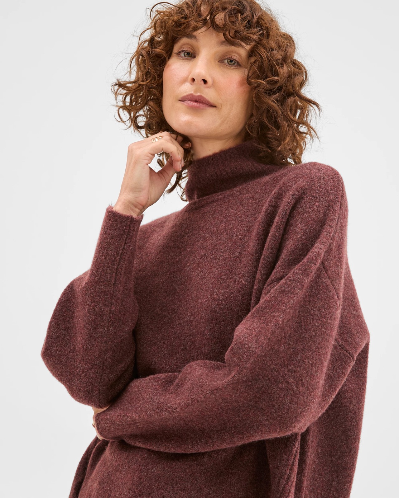 Super Soft Mock Neck Sweater - Burgundy 4 of 5