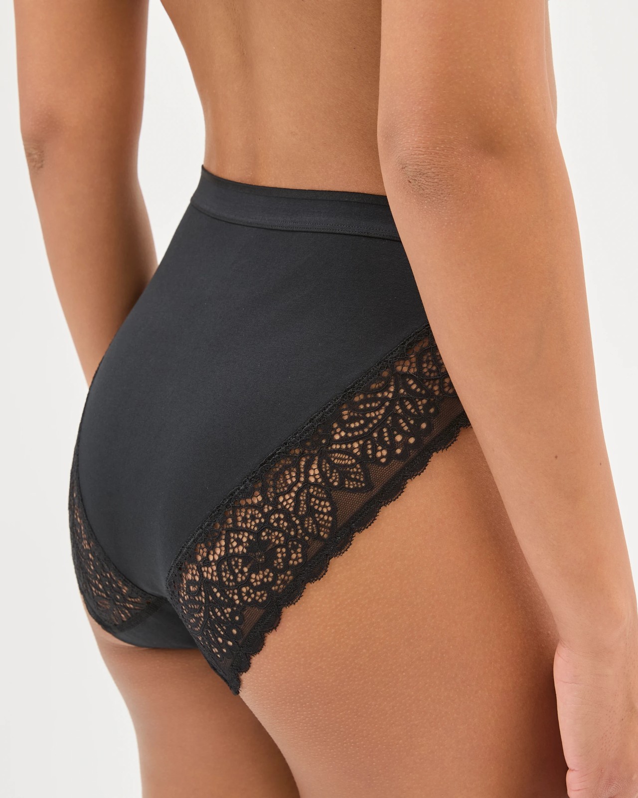 Australian Cotton Blend 2 Pack Luna Lace Light Shaping High Cut Briefs - Black 4 of 4
