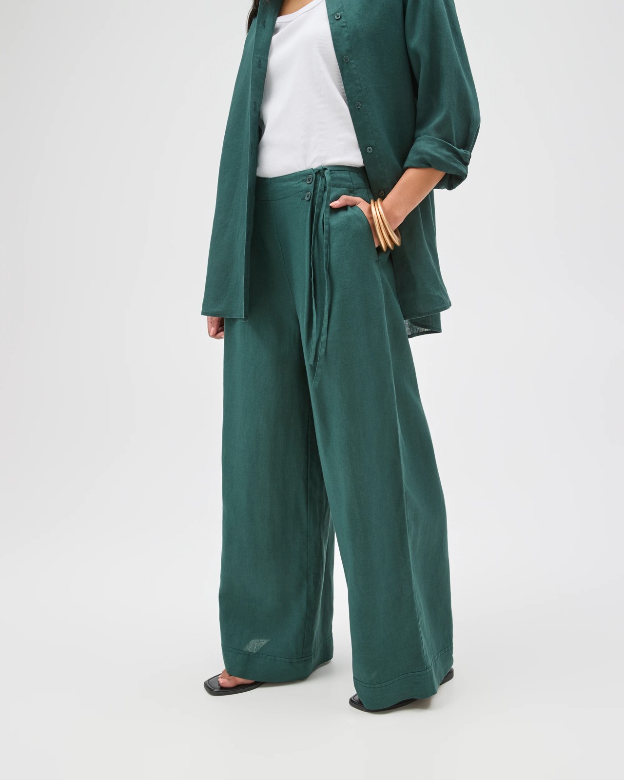 European Linen Wrap Pants - Deep Forest 4 of 6