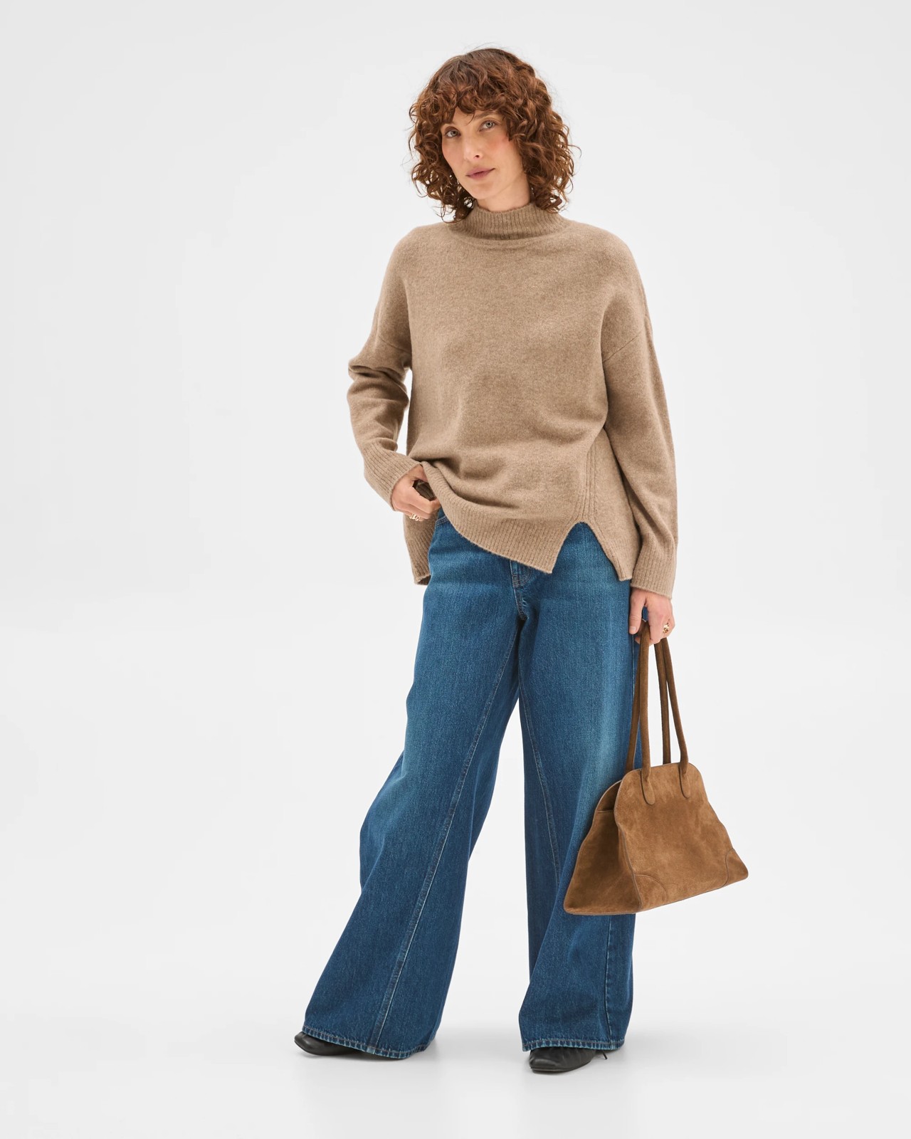 Super Soft Mock Neck Sweater - Dark Fawn Marle 3 of 5