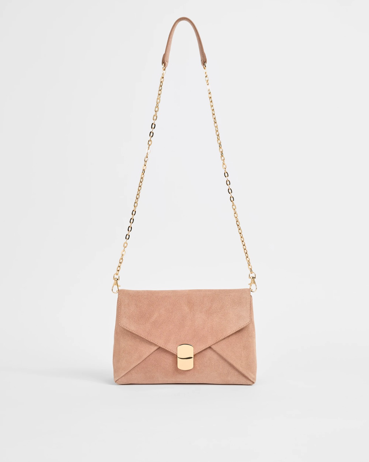Premium Suede Leather Envelope Crossbody Bag - Pink Salt 2 of 4