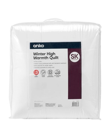 Anko Winter High Warmth Quilt, Super King Bed - White