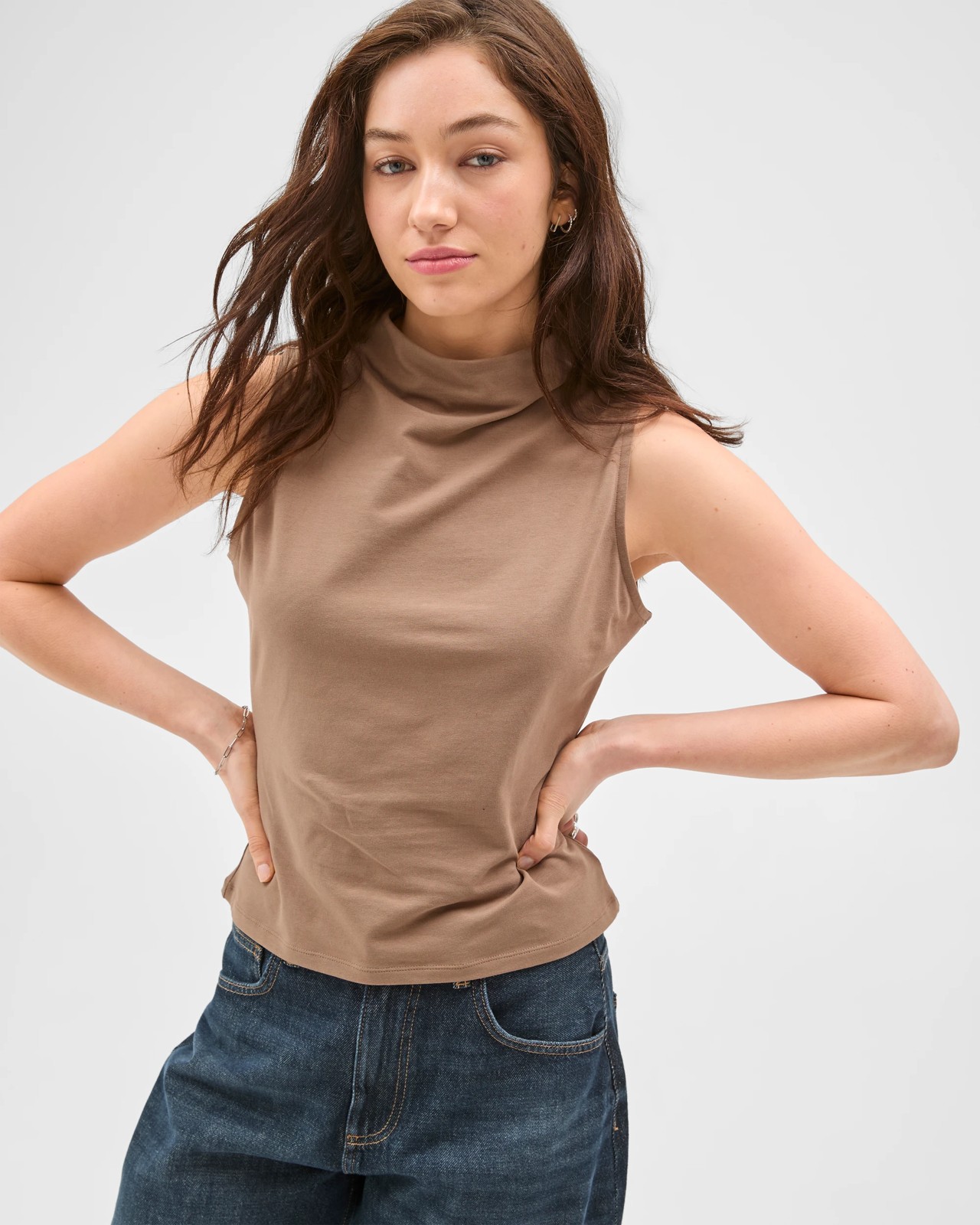 Lily Loves Australian Cotton Blend Mock Neck Tank  - Smoked Taupe 5 of 5