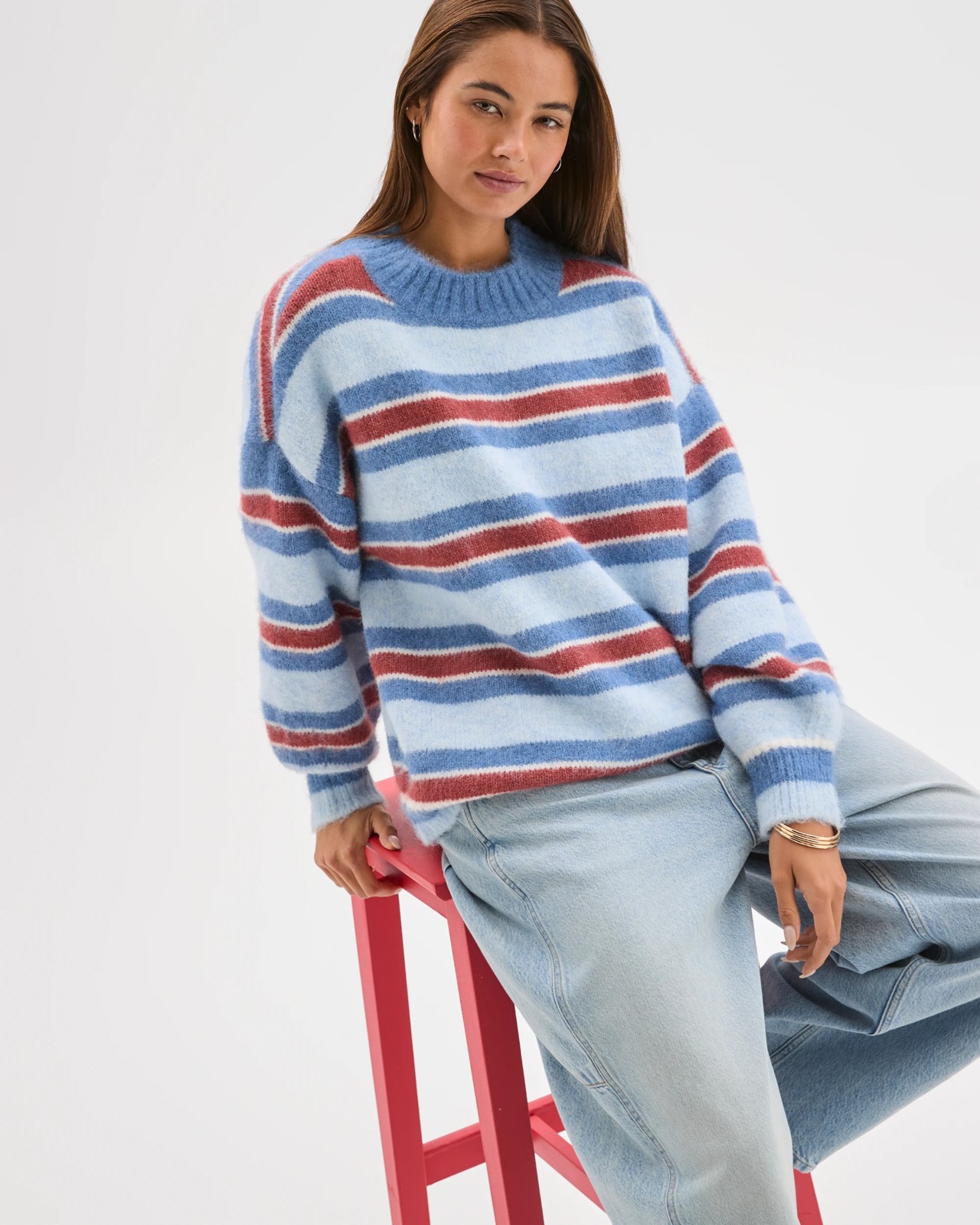 Lily Loves Stripe Knit Pullover Jumper - Mulberry 6 of 6