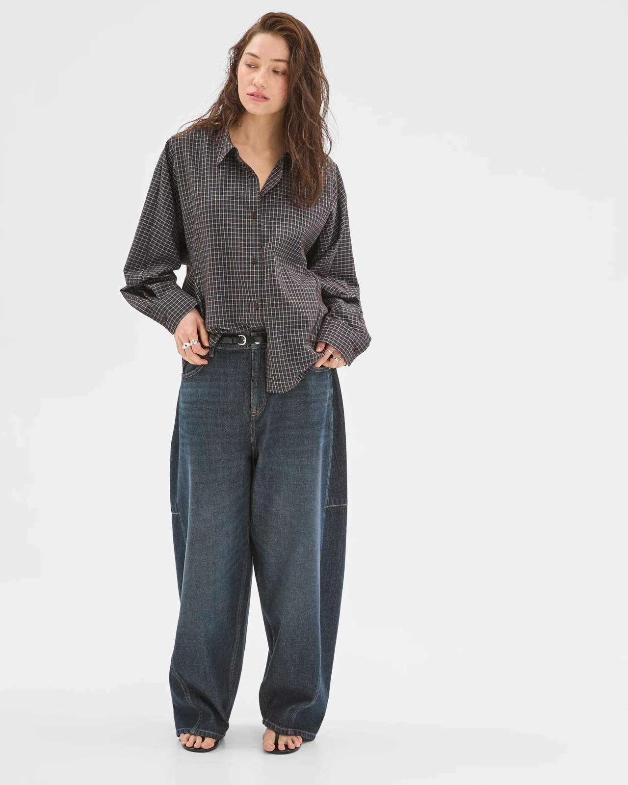 Lily Loves Australian Cotton Blend Oversized Shirt - Deep Sea Check 2 of 5