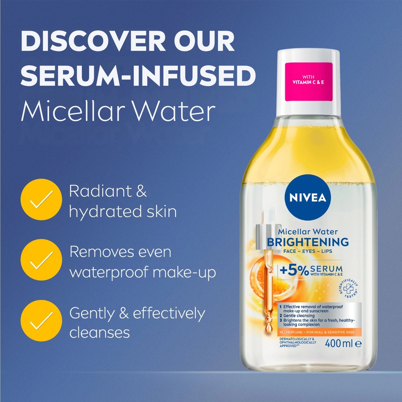 Nivea Brightening Micellar Water 400ml - 5% Serum with Vitamin E and C and Amino Acid Complex 3 of 5