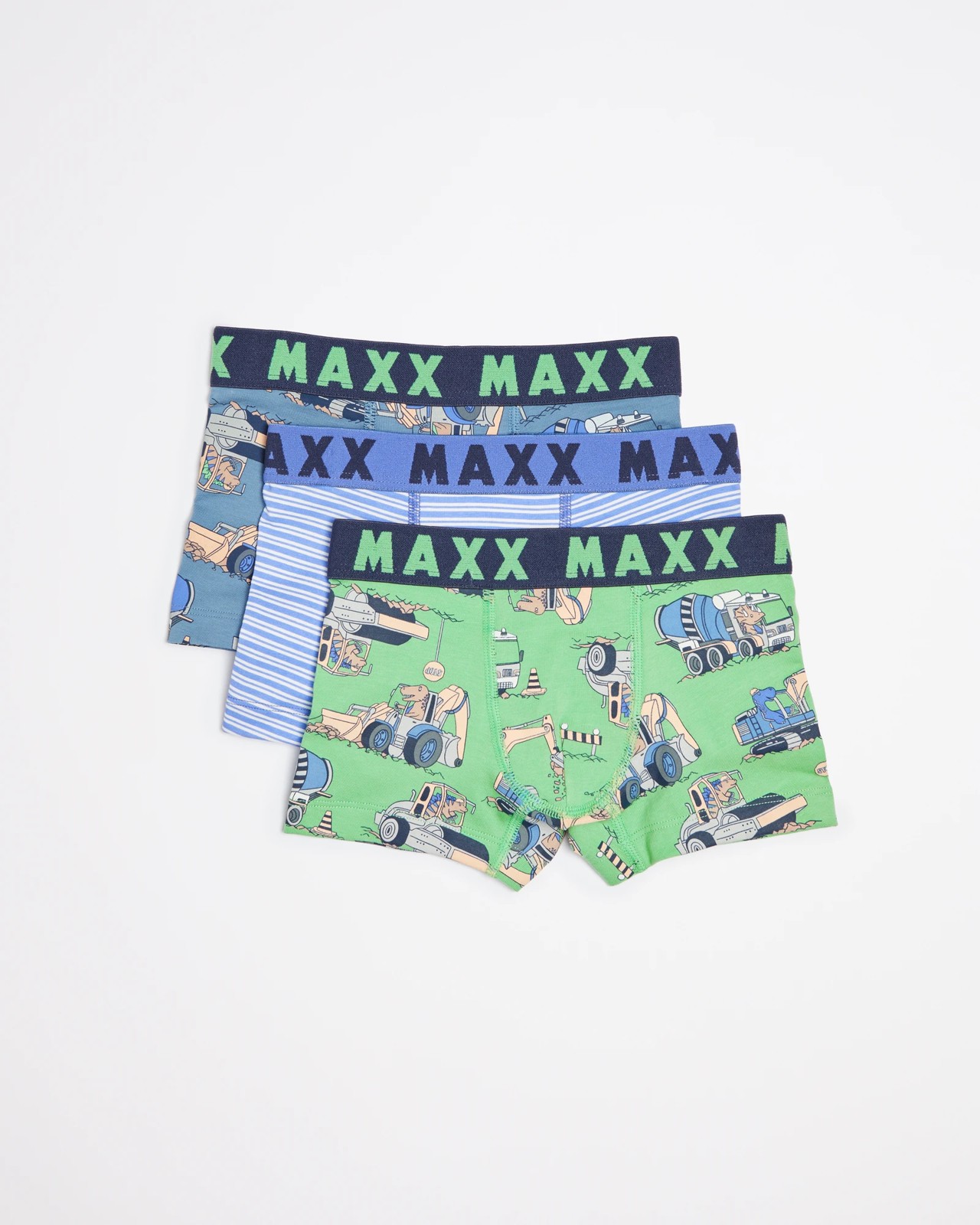 Maxx Print Fitted Trunks 3 Pack - Green Multi Truck