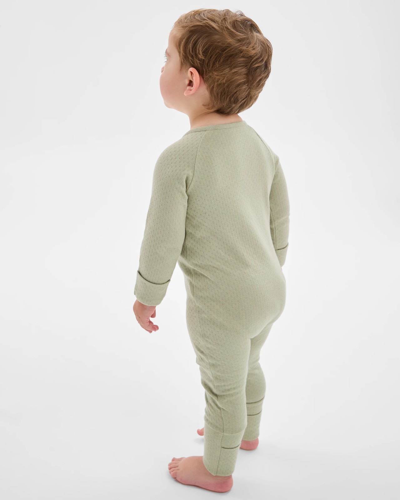 Baby Organic Cotton Pointelle Zip Coverall - Desert Sage 3 of 5