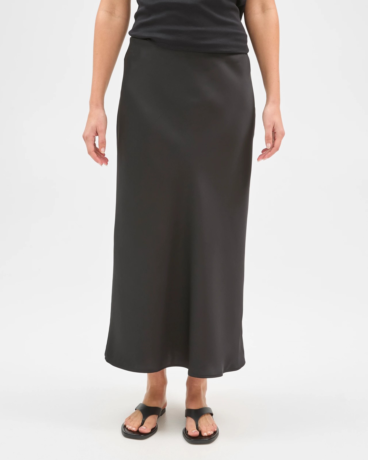 Preview Satin Bias Cut Midi Skirt - Black 3 of 5