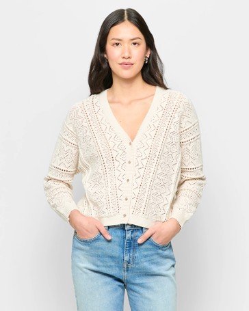 Australian Cotton Crochet V-Neck Cardigan
