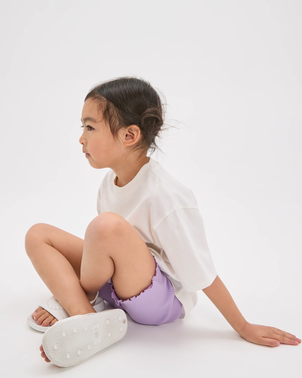 Australian Cotton Blend T-Shirt and Bike Shorts Set - Flower White Purple 4 of 6